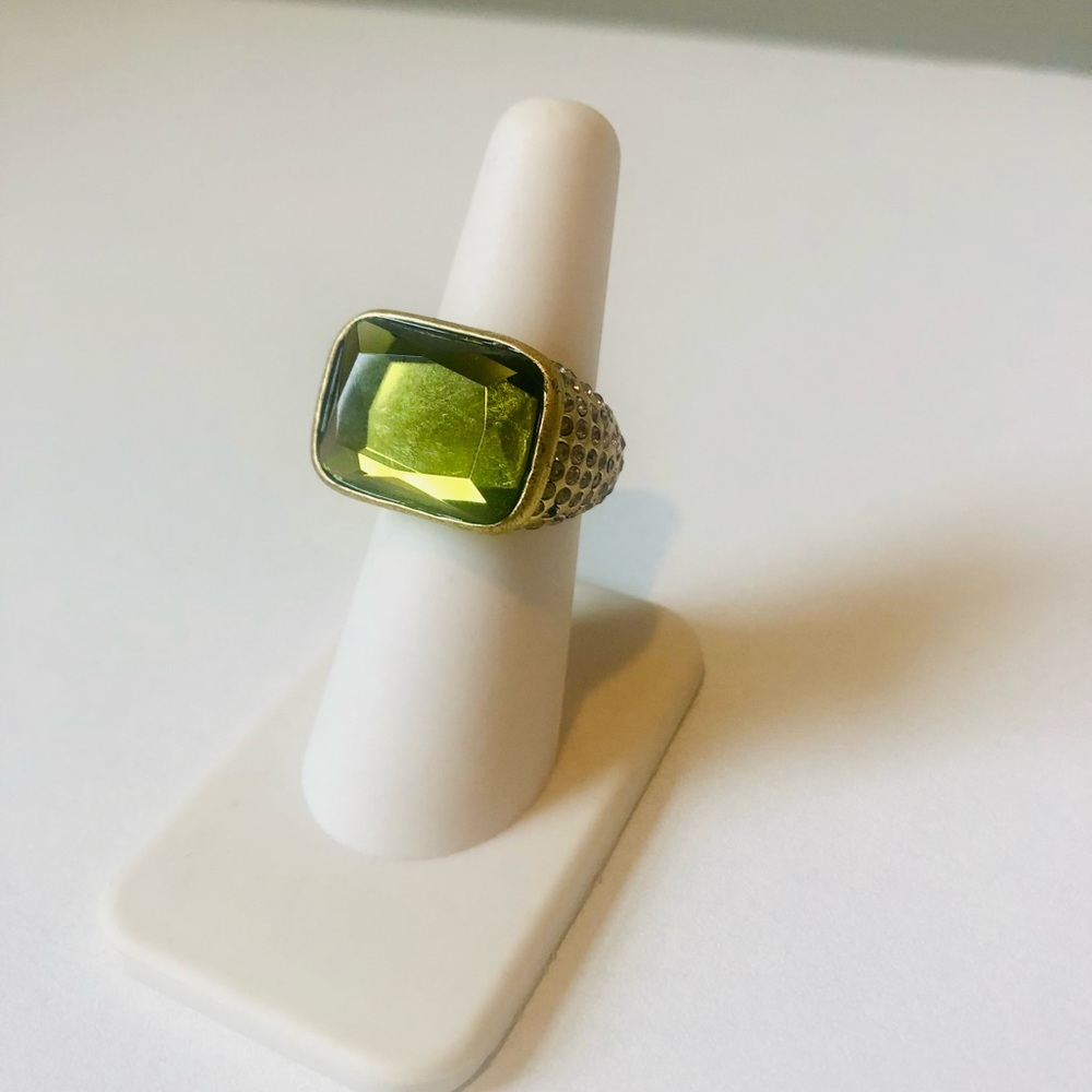 Lia Sophia Olive Stone Ring Set in Brushed Gold.  Size 6